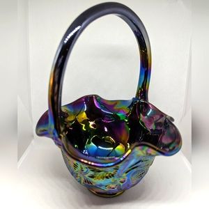 Fenton Carnival Glass Strawberry Thistle Pattern Basket